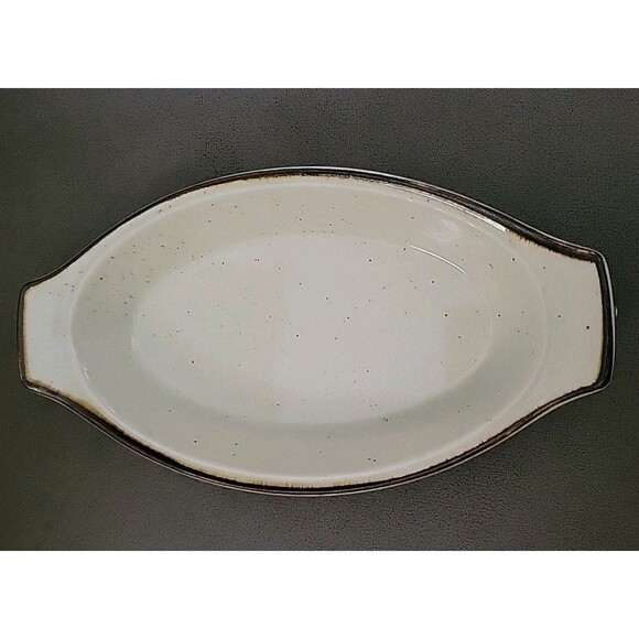 TOSCANY JAPAN STONEWARE BAJA INDIVIDUAL AUGRATIN DISH 8 1/4" BROWN TRIM - Picture 1 of 4
